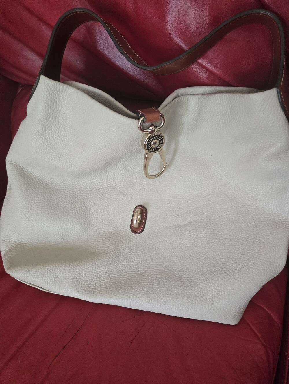 Dooney & Bourke Cream Leather Shoulder Bag with Brown Trim - Picture 4 of 7